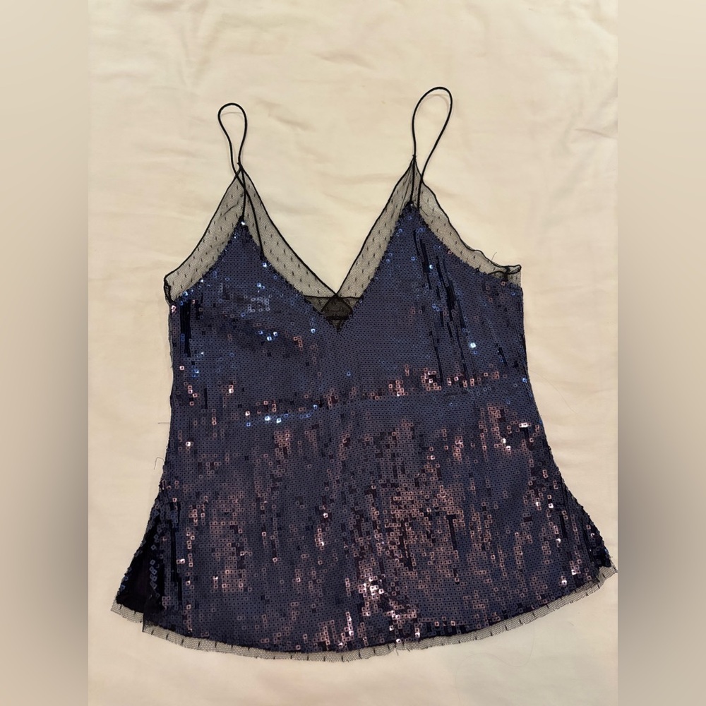 Free People navy sequin and black lace tank XS